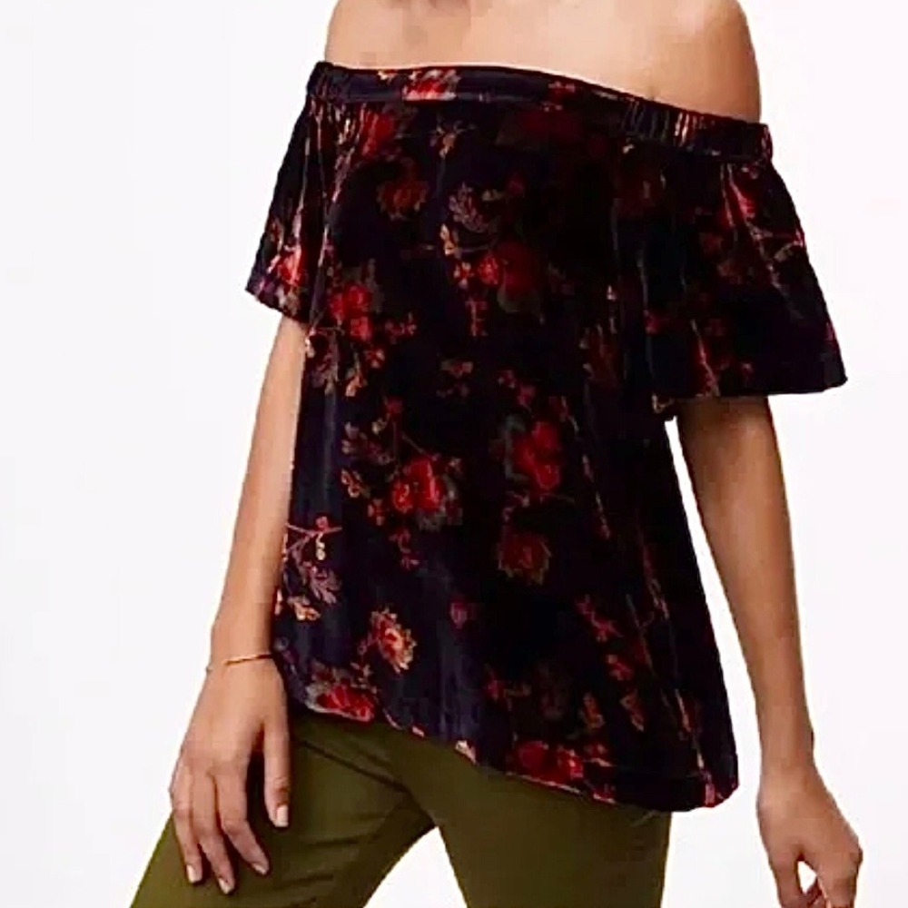 LOFT Top Womens L Velvet Dark Fairy Floral Whimsigoth Dark Romantic Blouse‎